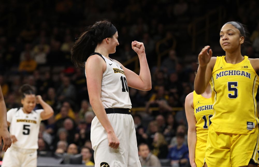 Iowa Hawkeyes forward Megan Gustafson (10) against the Michigan Wolverines Thursday, January 17, 2019 at Carver-Hawkeye Arena. (Brian Ray/hawkeyesports.com)