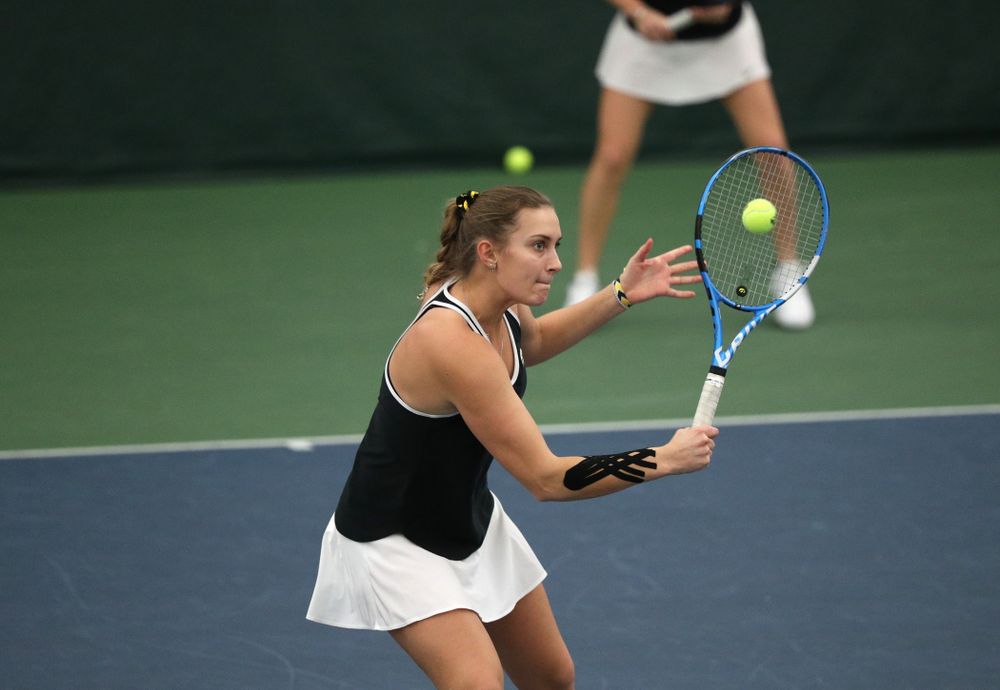 Iowa's Ashleigh Jacobs during a doubles match against North Texas Sunday, January 20, 2019 at the Hawkeye Tennis and Recreation Center. (Brian Ray/hawkeyesports.com)