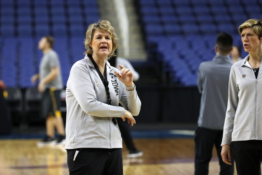 Iowa Hawkeyes head coach Lisa Bluder during media and practice as they prepare for their Sweet 16 matchup against NC State Friday, March 29, 2019 at the Greensboro Coliseum in Greensboro, NC.(Brian Ray/hawkeyesports.com)