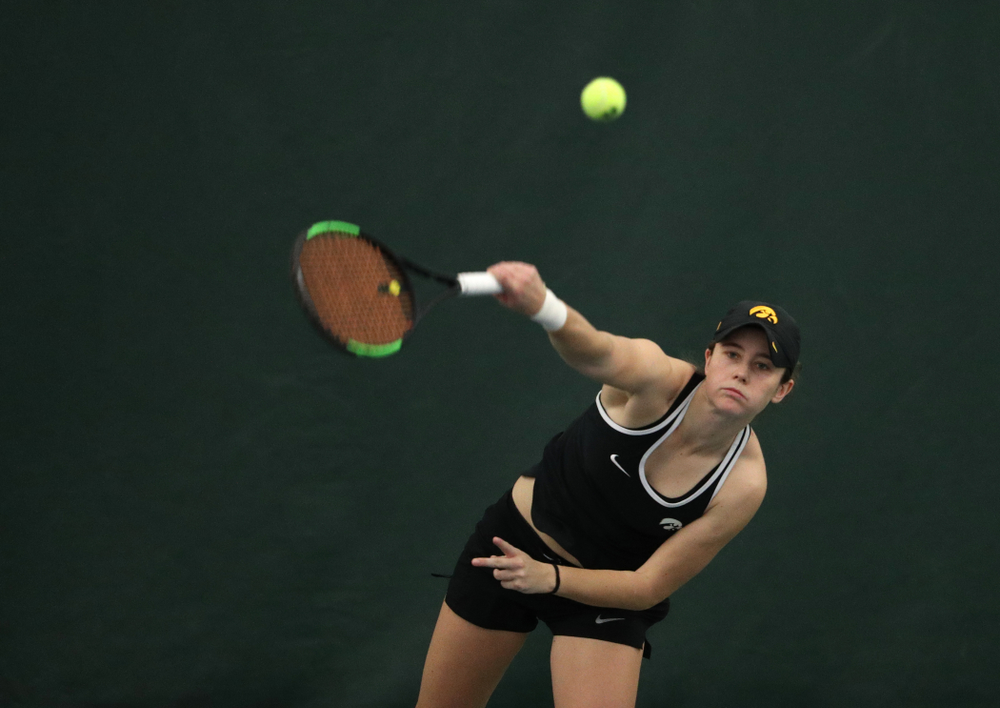 Iowa's Elise Van Heuvelen Treadwell against the Penn State Nittany Lions Sunday, February 24, 2019 at the Hawkeye Tennis and Recreation Complex. (Brian Ray/hawkeyesports.com)