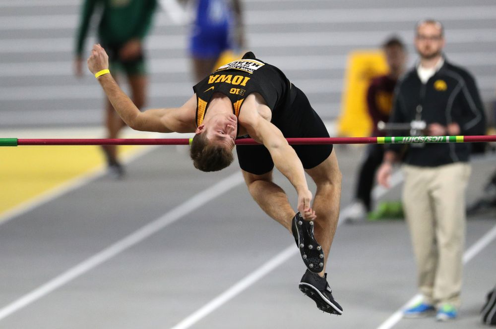 Peyton Haack competes in the high jump during the Black and Gold Premier meet Saturday, January 26, 2019 at the Recreation Building. (Brian Ray/hawkeyesports.com)