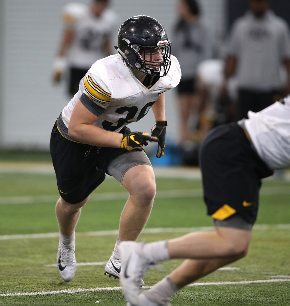 Iowa Hawkeyes linebacker Monte Pottebaum (38) during preparation for the 2019 Outback Bowl Monday, December 17, 2018 at the Hansen Football Performance Center. (Brian Ray/hawkeyesports.com)