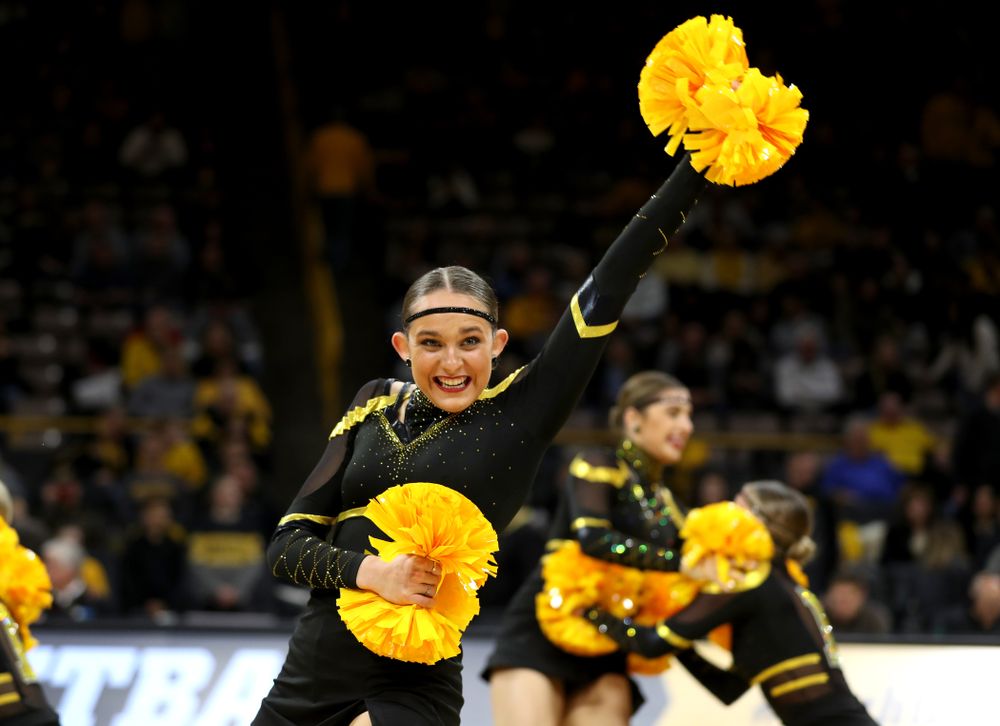 The Iowa Dance Team performs at halftime of the Iowa Hawkeyes game against the Maryland Terrapins Friday, January 10, 2020 at Carver-Hawkeye Arena. (Brian Ray/hawkeyesports.com)