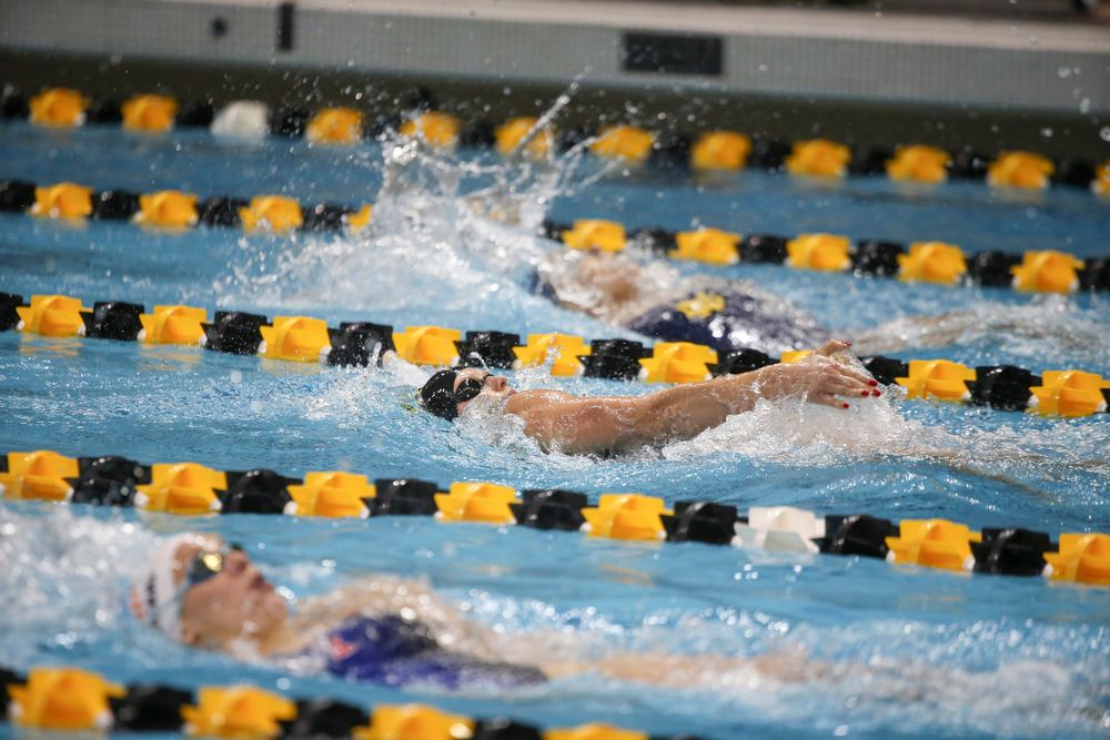 Iowa’s Julia Koluch swims the 200-yard backstroke during the Iowa swimming and diving meet vs Notre Dame and Illinois on Saturday, January 11, 2020 at the Campus Recreation and Wellness Center. (Lily Smith/hawkeyesports.com)