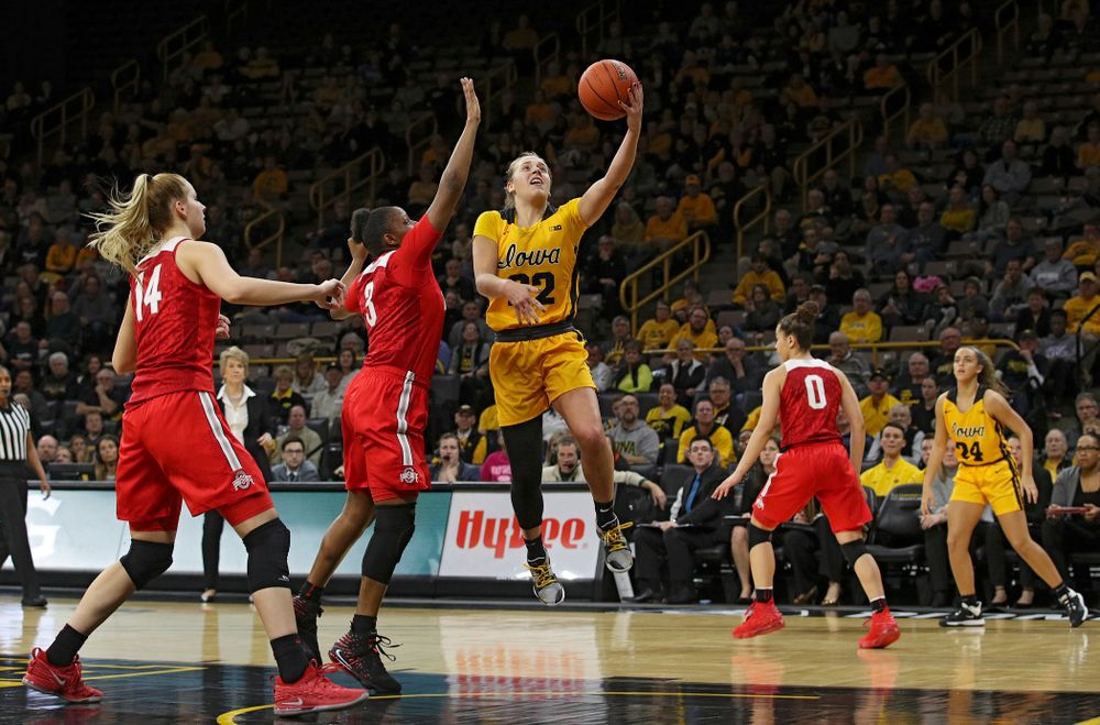 Iowa Hawkeyes guard Kathleen Doyle (22) makes a basket during the fourth quarter of their game at Carver-Hawkeye Arena in Iowa City on Thursday, January 23, 2020. (Stephen Mally/hawkeyesports.com)