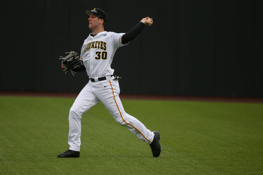 Iowa outfielder Connor McCaffery at game 1 vs Illinois on Friday, March 29, 2019 at Duane Banks Field. (Lily Smith/hawkeyesports.com)