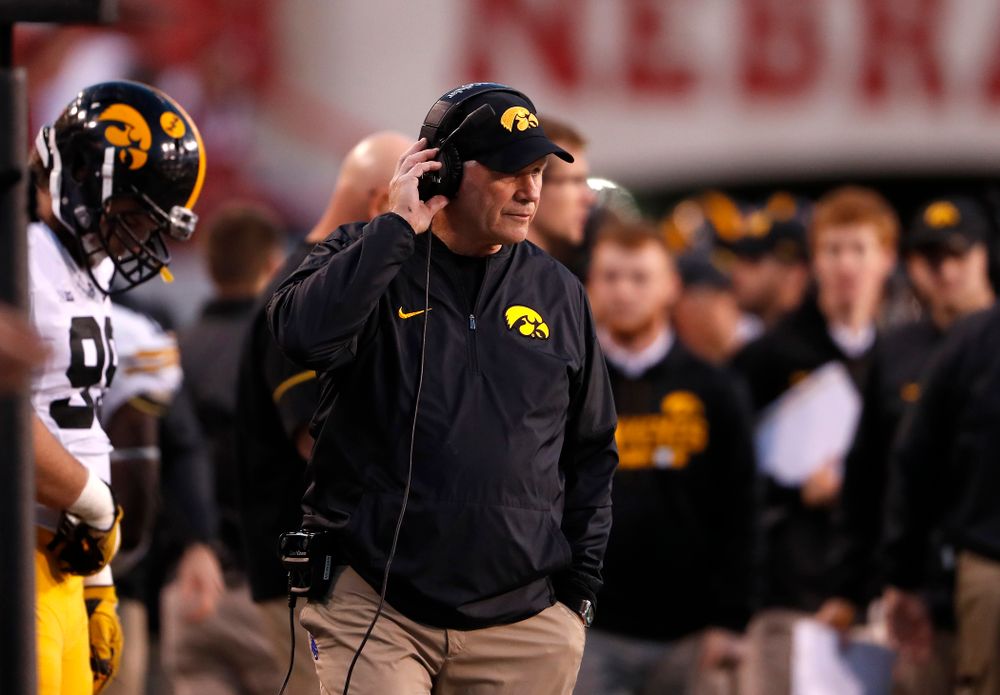 Iowa Hawkeyes defensive line coach Reese Morgan against the Nebraska Cornhuskers Friday, November 24, 2017 at Memorial Stadium in Lincoln, Neb. (Brian Ray/hawkeyesports.com)
