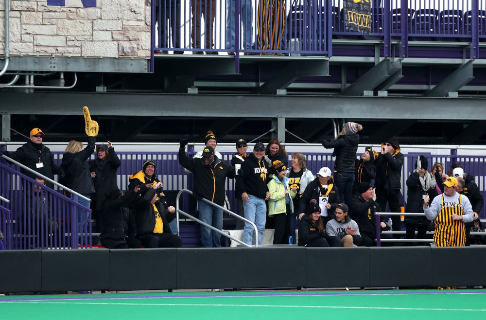 Fans of the Iowa Hawkeyes cheer on the team against the Michigan Wolverines in the semi-finals of the Big Ten Tournament Friday, November 2, 2018 at Lakeside Field on the campus of Northwestern University in Evanston, Ill. (Brian Ray/hawkeyesports.com)