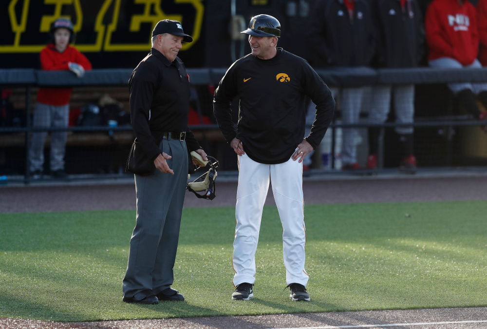Iowa Hawkeyes head coach Rick Heller against Northern Illinois Tuesday, April 17, 2018 at Duane Banks Field. (Brian Ray/hawkeyesports.com)