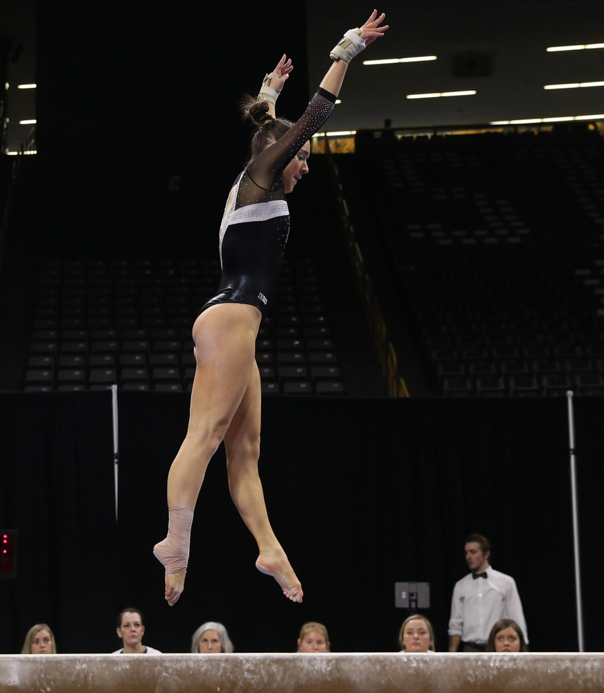 Iowa's Allie Gilchrist competes on the beam against the Rutgers Scarlet Knights Saturday, January 26, 2019 at Carver-Hawkeye Arena. (Brian Ray/hawkeyesports.com)