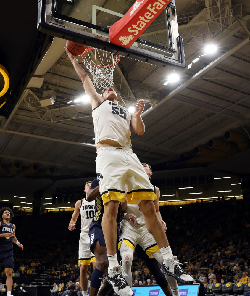 Iowa Hawkeyes forward Luka Garza (55) against Oral Roberts Friday, November 15, 2019 at Carver-Hawkeye Arena. (Brian Ray/hawkeyesports.com)