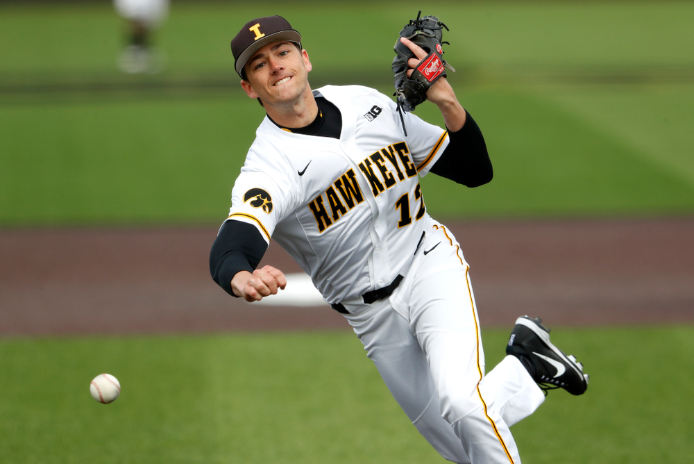 Iowa Hawkeyes pitcher Nick Nelsen (12) during a double header against the Indiana Hoosiers Friday, March 23, 2018 at Duane Banks Field. (Brian Ray/hawkeyesports.com)