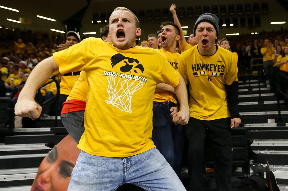 Iowa Hawkeyes students cheer during a game against Wisconsin on November 30, 2018, at Carver-Hawkeye Arena. (Tork Mason/hawkeyesports.com)