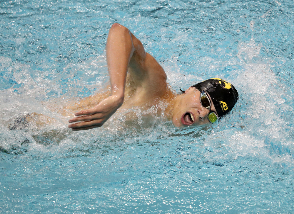 IowaÕs Andrew Fierke competes in the 1000-yard freestyle against Notre Dame and Illinois Saturday, January 11, 2020 at the Campus Recreation and Wellness Center. (Brian Ray/hawkeyesports.com)