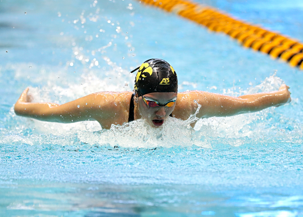 Iowa’s Christina Kaufman swims in the women’s 200 yard butterfly preliminary event during the 2020 Women’s Big Ten Swimming and Diving Championships at the Campus Recreation and Wellness Center in Iowa City on Saturday, February 22, 2020. (Stephen Mally/hawkeyesports.com)