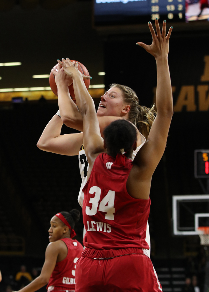 Iowa Hawkeyes forward/center Monika Czinano (25) against the Wisconsin Badgers Monday, January 7, 2019 at Carver-Hawkeye Arena. (Brian Ray/hawkeyesports.com)