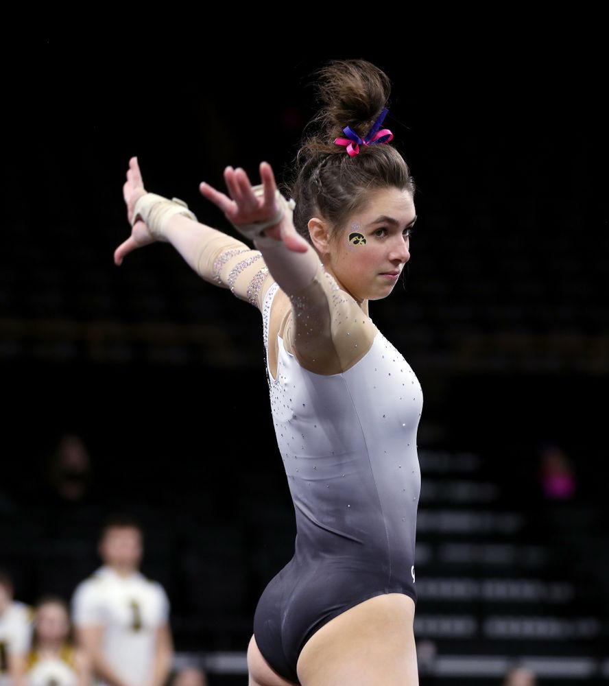 IowaÕs Bridget Killian competes on the floor against Ball State and Air Force Saturday, January 11, 2020 at Carver-Hawkeye Arena. (Brian Ray/hawkeyesports.com)