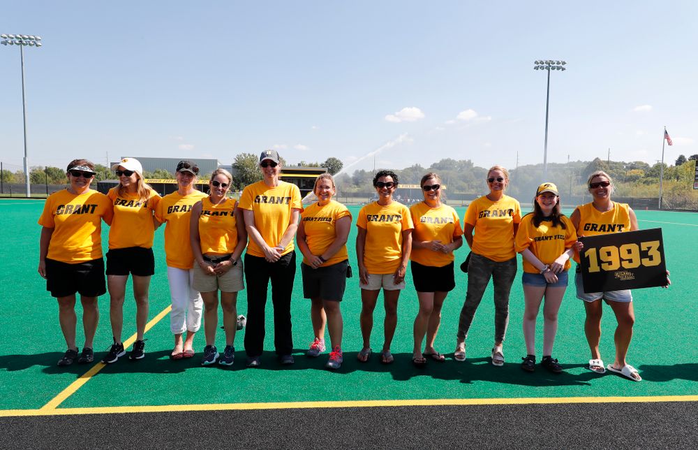 Former stand out Iowa Field Hockey teams are introduced as part of an alumni reunion during halftime of the Iowa Hawkeyes game against Indiana Sunday, September 16, 2018 at Grant Field. (Brian Ray/hawkeyesports.com)