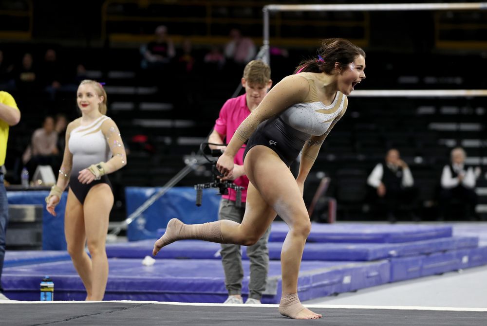 IowaÕs Erin Castle competes on the floor against Ball State and Air Force Saturday, January 11, 2020 at Carver-Hawkeye Arena. (Brian Ray/hawkeyesports.com)