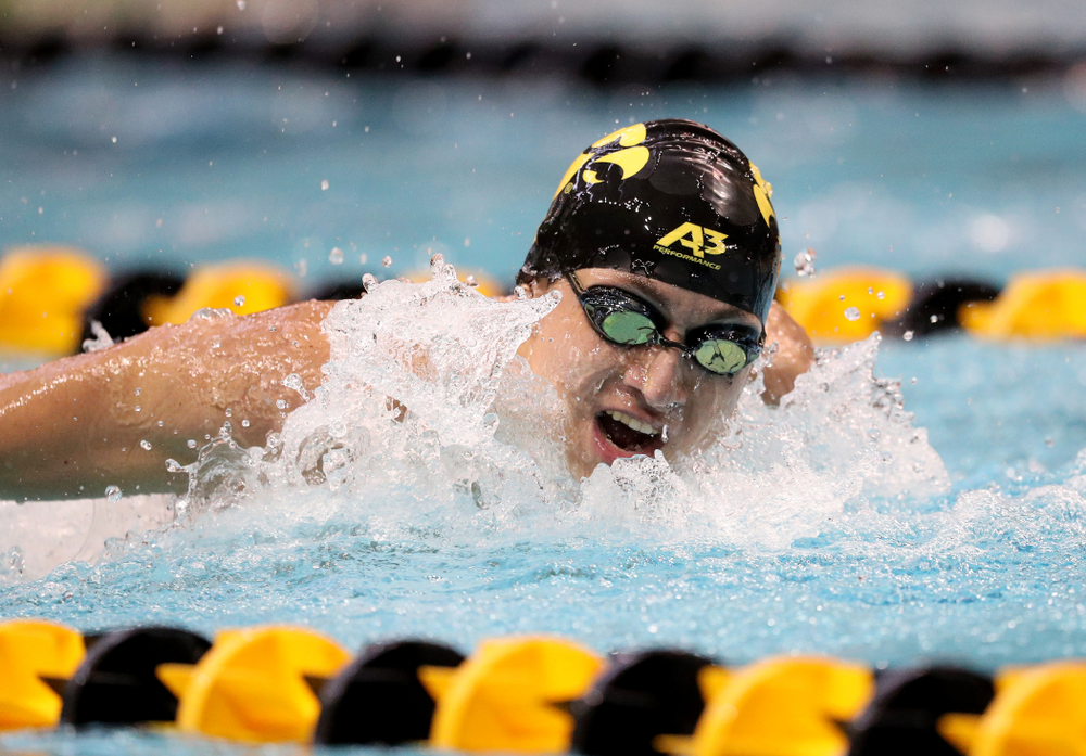 IowaÕs Michael Tenney competes in the 200 yard butterfly against Notre Dame and Illinois Saturday, January 11, 2020 at the Campus Recreation and Wellness Center. (Brian Ray/hawkeyesports.com)