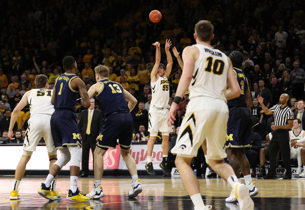 Iowa Hawkeyes forward Luka Garza (55) against the Michigan Wolverines Friday, February 1, 2019 at Carver-Hawkeye Arena. (Brian Ray/hawkeyesports.com)