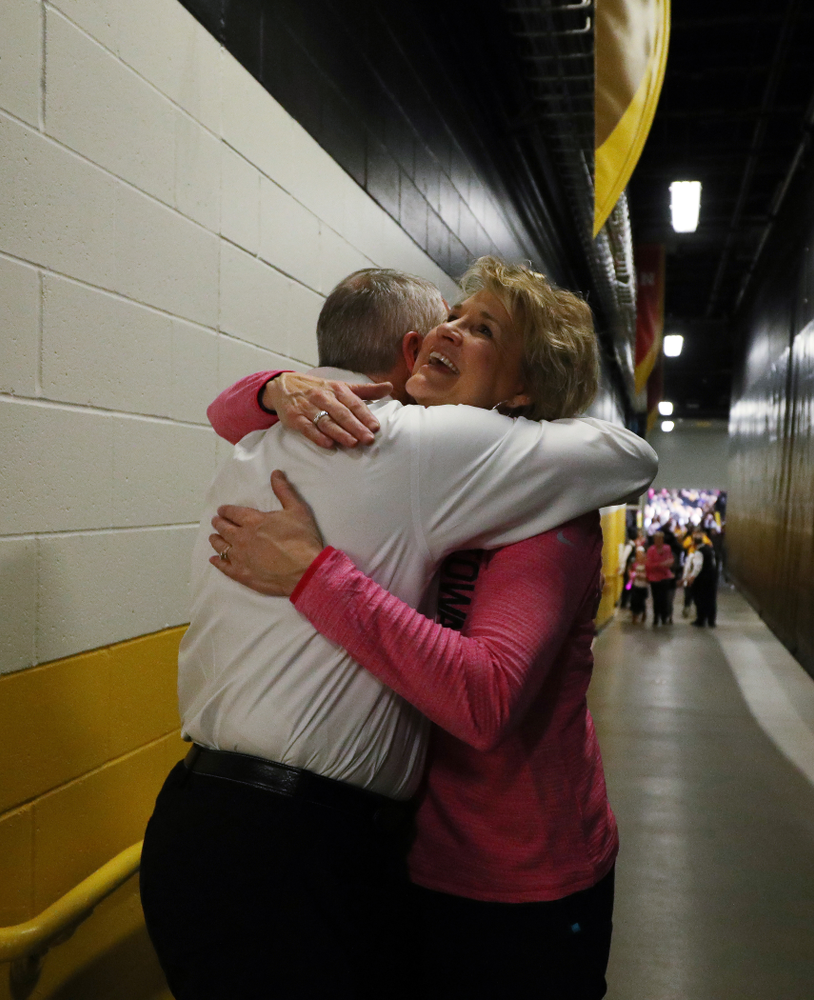 Iowa Hawkeyes head coach Lisa Bluder and athletics director Gary Barta against the seventh ranked Maryland Terrapins Sunday, February 17, 2019 at Carver-Hawkeye Arena. (Brian Ray/hawkeyesports.com)