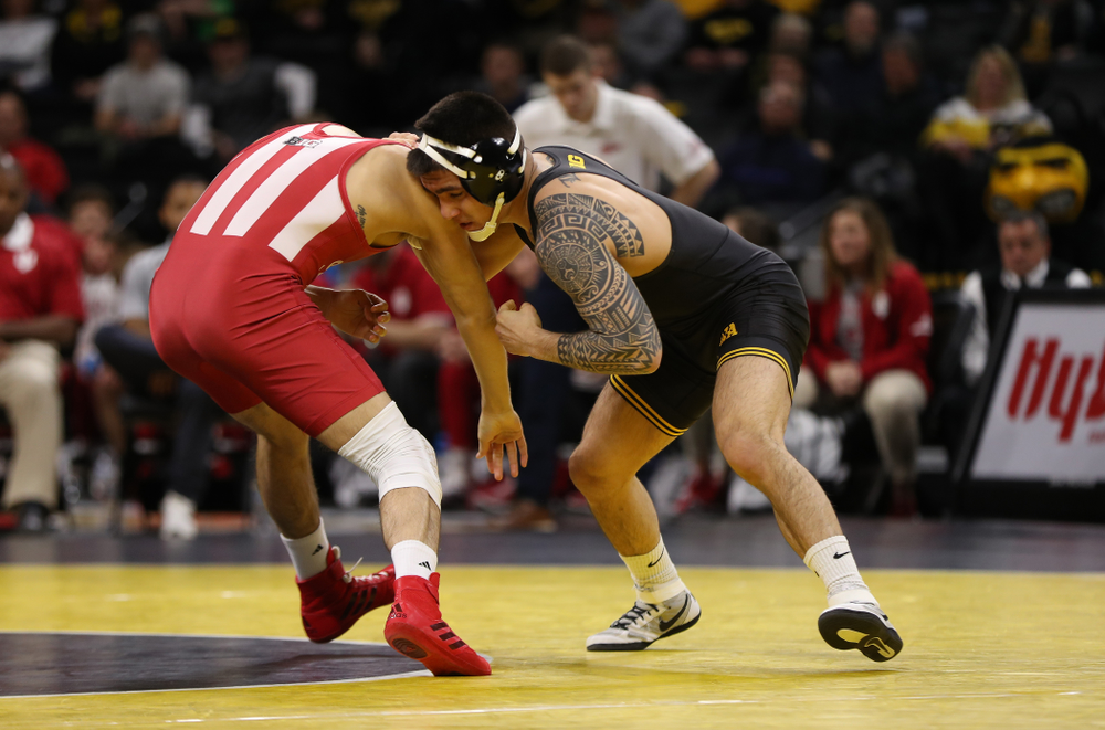 Iowa's Pat Lugo wrestles Indiana's Ferni Luigs at 149 pounds Friday, February 15, 2019 at Carver-Hawkeye Arena. (Brian Ray/hawkeyesports.com)