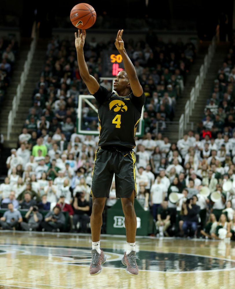 Iowa Hawkeyes guard Bakari Evelyn (4) against Michigan State Tuesday, February 25, 2020 at the Breslin Center in East Lansing, MI. (Brian Ray/hawkeyesports.com)