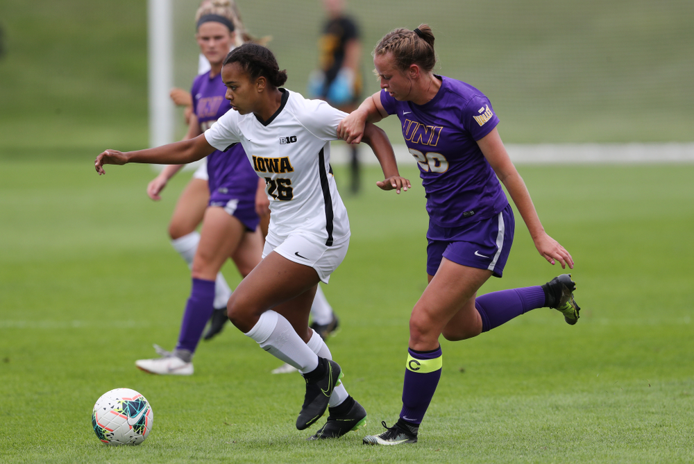Iowa Hawkeyes midfielder/forward Melina Hegelheimer (26) during a 6-1 win over Northern Iowa Sunday, August 25, 2019 at the Iowa Soccer Complex. (Brian Ray/hawkeyesports.com)
