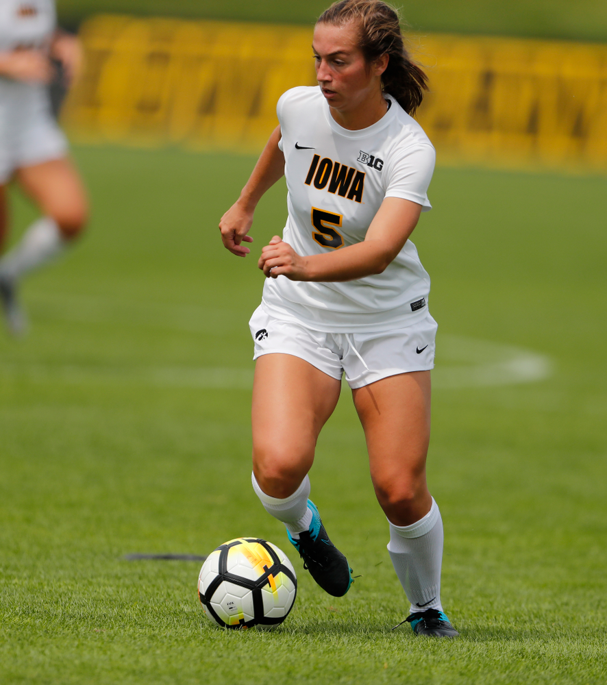 Iowa Hawkeyes Riley Whitaker (5) against the Creighton Bluejays Sunday, August 19, 2018 at the Iowa Soccer Complex. (Brian Ray/hawkeyesports.com)
