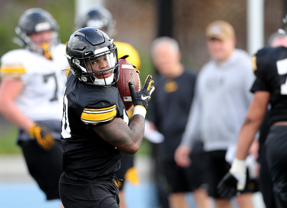 Iowa Hawkeyes running back Mekhi Sargent (10) during Holiday Bowl Practice No. 3 Tuesday, December 24, 2019 at San Diego Mesa College. (Brian Ray/hawkeyesports.com)