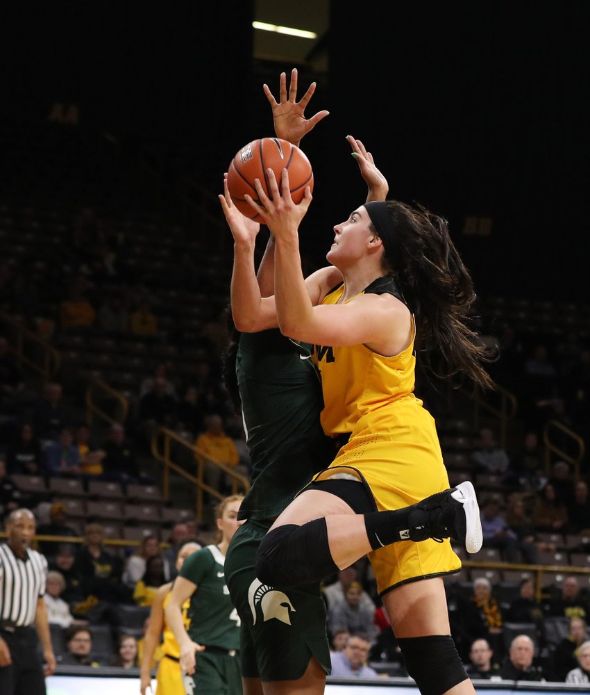 Iowa Hawkeyes forward Megan Gustafson (10) against the Michigan State Spartans Thursday, February 7, 2019 at Carver-Hawkeye Arena. (Brian Ray/hawkeyesports.com)