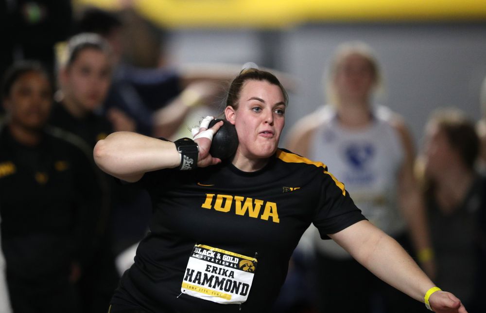 Iowa's Erika Hammond competes in the Shot Put during the Black and Gold Premier meet Saturday, January 26, 2019 at the Recreation Building. (Brian Ray/hawkeyesports.com)