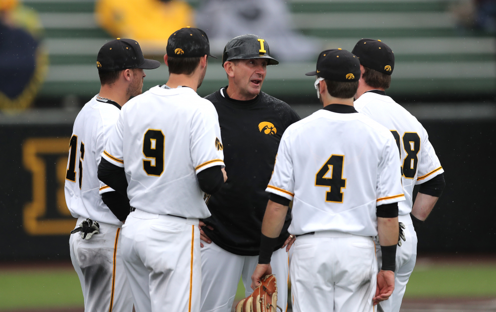 Iowa Hawkeyes head coach Rick Heller against Michigan State Sunday, May 12, 2019 at Duane Banks Field. (Brian Ray/hawkeyesports.com)