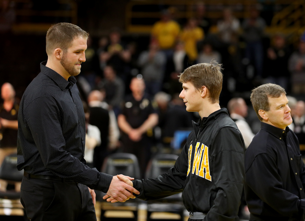 Iowa’s Aaron Meyer during senior day activities Sunday, February 23, 2020 at Carver-Hawkeye Arena. (Brian Ray/hawkeyesports.com)