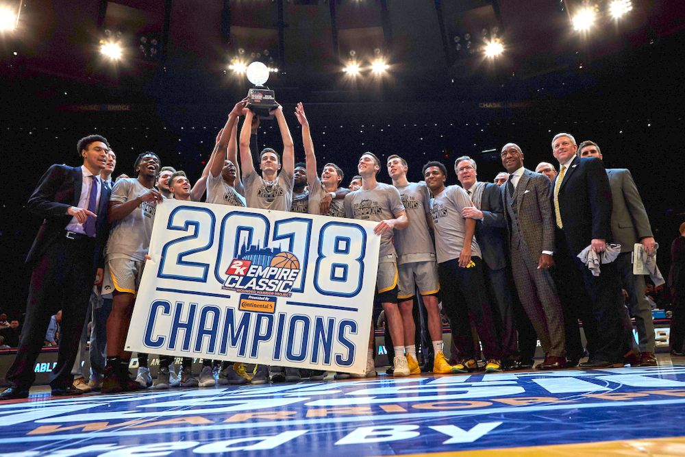 The Iowa Hawkeyes against UConn in the Championship game of the 2K Empire Classic Friday, November 16, 2018 at Madison Square Garden in New York City. (Duncan H.Williams/Freelance)
