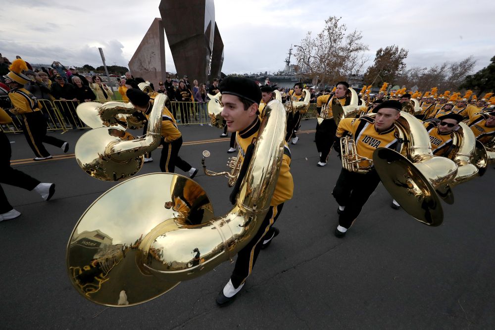 The Hawkeye Marching Band and the Iowa Spirit Squad march in the Holiday Bowl Parade Thursday, December 26, 2019 in San Diego. (Brian Ray/hawkeyesports.com)