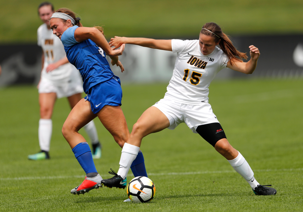 Iowa Hawkeyes Rose Ripslinger (15) against the Creighton Bluejays Sunday, August 19, 2018 at the Iowa Soccer Complex. (Brian Ray/hawkeyesports.com)
