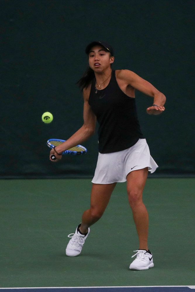IowaÕs Michelle Bacalla at womenÕs tennis senior day vs Nebraska on Saturday, April 13, 2019 at the Hawkeye Tennis and Recreation Complex. (Lily Smith/hawkeyesports.com)