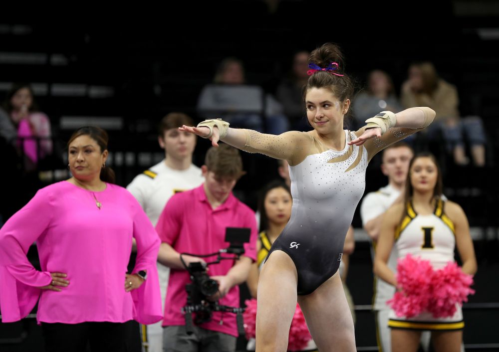 IowaÕs Bridget Killian competes on the floor against Ball State and Air Force Saturday, January 11, 2020 at Carver-Hawkeye Arena. (Brian Ray/hawkeyesports.com)