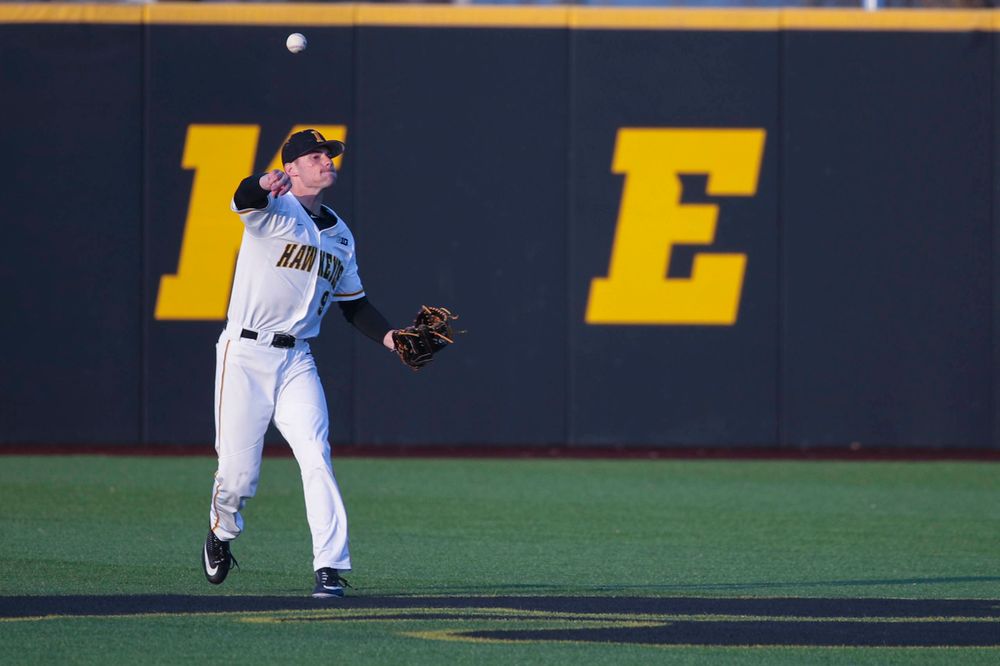 Iowa outfielder Ben Norman at game 1 vs Rutgers on Friday, April 5, 2019 at Duane Banks Field. (Lily Smith/hawkeyesports.com)