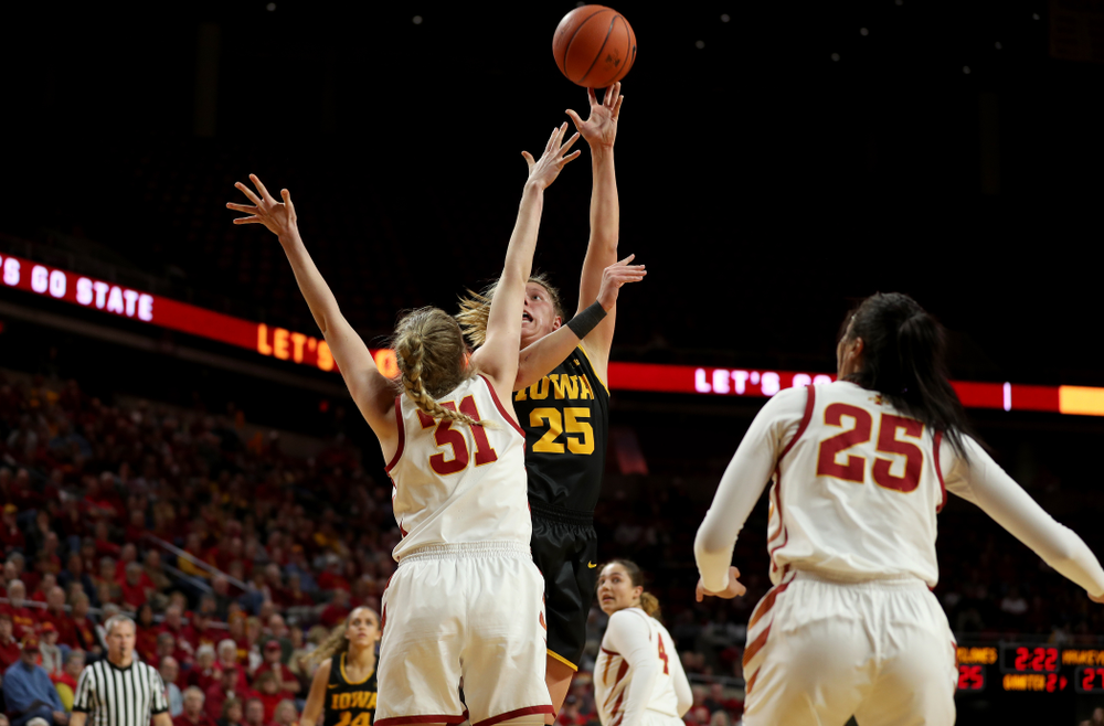 Iowa Hawkeyes forward/center Monika Czinano (25) against the Iowa State Cyclones Wednesday, December 11, 2019 at Hilton Coliseum in Ames, Iowa(Brian Ray/hawkeyesports.com)