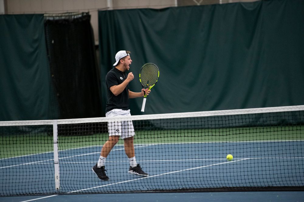 The Iowa men's tennis team competes against Cornell in The Rise Tennis Center in Ithaca, NY on Sunday, Feb. 24, 2019.