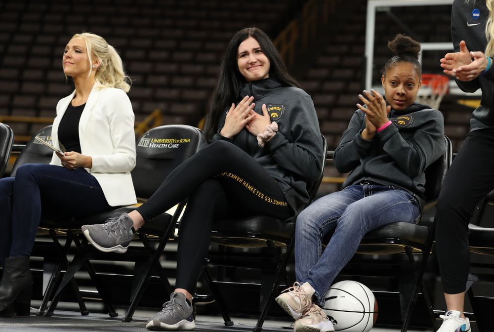 Henry B. and Patricia B. Tippie Director of Athletics Chair announces that the jersey of Iowa Hawkeyes forward Megan Gustafson (10) will be retired at a ceremony next season during the teamÕs Celebr-Eight event Wednesday, April 24, 2019 at Carver-Hawkeye Arena. (Brian Ray/hawkeyesports.com)