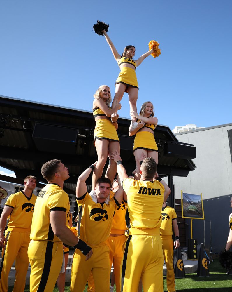 The Iowa Cheerleaders during the Hawkeye Huddle Monday, December 31, 2018 at Sparkman Wharf in Tampa, FL. (Brian Ray/hawkeyesports.com)