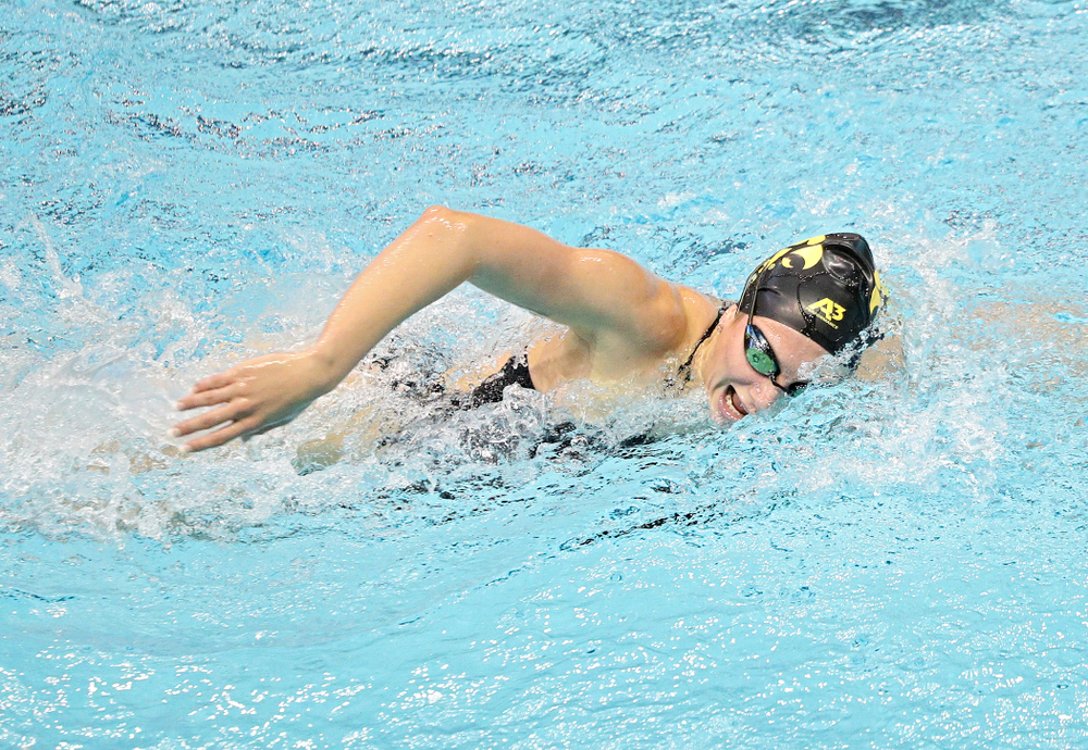 Iowa’s Anna Brooker swims the women’s 1000-yard freestyle event during their meet against Michigan State and Northern Iowa at the Campus Recreation and Wellness Center in Iowa City on Friday, Oct 4, 2019. (Stephen Mally/hawkeyesports.com)