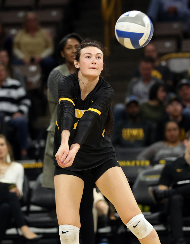 Iowa Hawkeyes defensive specialist Halle Johnston (4) against Penn State Friday, November 1, 2019 at Carver Hawkeye Arena. (Brian Ray/hawkeyesports.com)