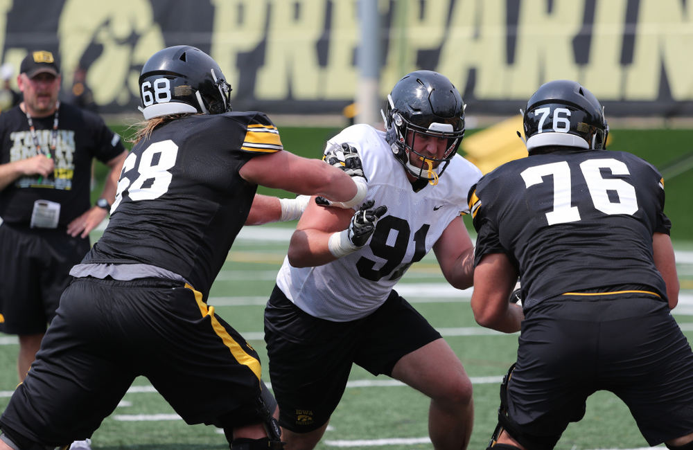 Iowa Hawkeyes defensive lineman Brady Reiff (91) during the third practice of fall camp Sunday, August 5, 2018 at the Kenyon Football Practice Facility. (Brian Ray/hawkeyesports.com)