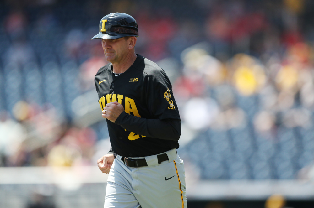 Iowa Hawkeyes head coach Rick Heller against the Nebraska Cornhuskers in the first round of the Big Ten Baseball Tournament Friday, May 24, 2019 at TD Ameritrade Park in Omaha, Neb. (Brian Ray/hawkeyesports.com)