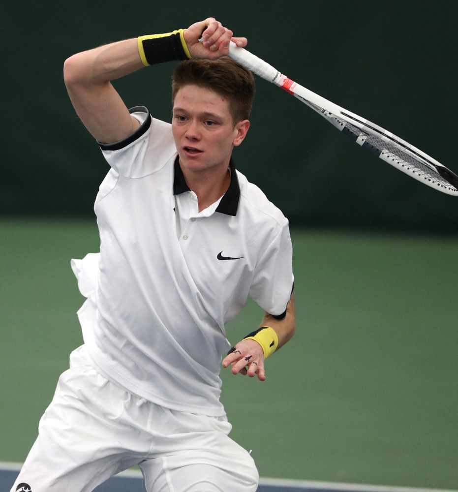 Iowa's Jason Kerst against North Dakota Friday, January 25, 2019 at the Hawkeye Tennis and Recreation Complex. (Brian Ray/hawkeyesports.com)
